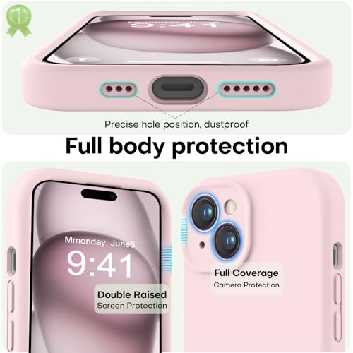 Image of LOVE 3000 Compatible with iPhone 15 Case, [Smooth Silicone Full Coverage Camera] [8ft Drop Protection], Soft Microfiber Lining Full Body Protective Case for iPhone 15 6.1 inch - Chalk Pink