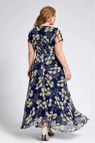 Image of Shasmi Women's Navy Blue Georgette Digital Floral Printed Floral Printing Short Sleeve A-Line Maxi Gown Dress for Women (Gown Dress 248)