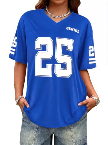 Image of LovelyWholesale Women's Oversized V Neck Jersey Shirts Summer Football Graphic Tee