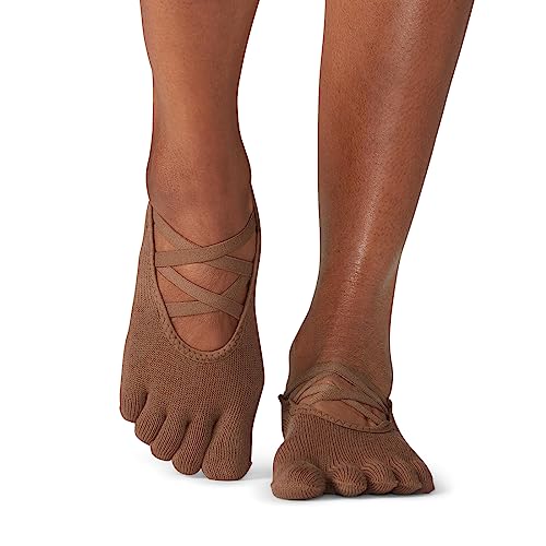 Image of toesox Women's Elle Full Toe Grip Socks - Non-Slip Pilates, Barre & Yoga with Grips, Ballet Five Toe Socks