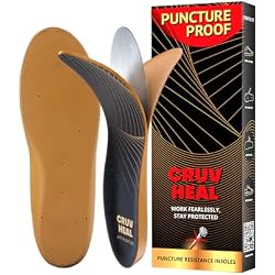 CRUVHEAL Puncture Resistant Work Insole - Nail Proof - Steel Toe Inserts - Work Boot Insoles for Men and Women - Insoles Standing All Day - Flat Feet (L, Yellow)