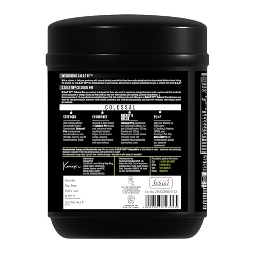 Image of Colossal Pre | PreWorkout Powder (Strawberry Kiwi 180gm 15 Servings) 200mg Caffeine 3.5g Beta-Alanine 3g Citrulline 1.5g Arginine 1g Creatine with Himalayan Pink Salt