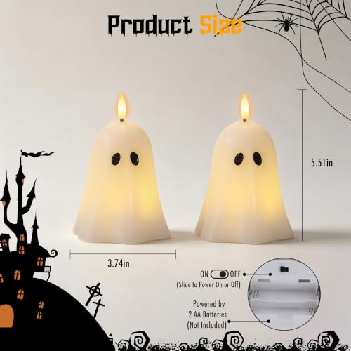 Image of Ghost Flameless Candles with Remote Timer, Spooky Halloween Decor For Home | Flickering Battery Operated LED Candles, Real Wax, Hand Painted, Table Fireplace Mantel Party Festival Decoration Gift, 2Pack