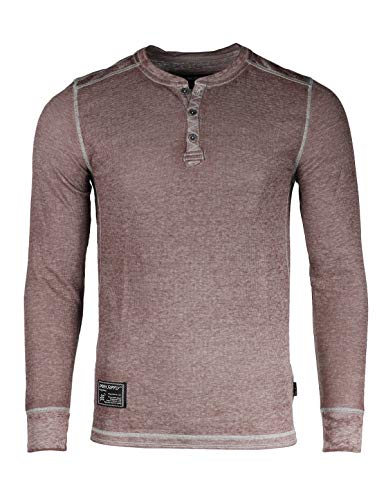 ZIMEGO Men's Vintage Burnout Garment Wash Long Sleeve Lightweight Thermal Henley Maroon