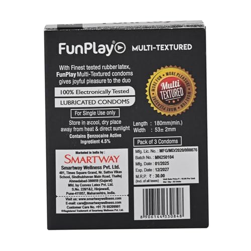 Image of FunPlay Green Apple Flavoured Multi-Textured Condoms - 3 Pcs | Dotted & Ribbed for Extra Stimulation | Long-Lasting Smooth Lubricated Premium Latex Condoms for Men