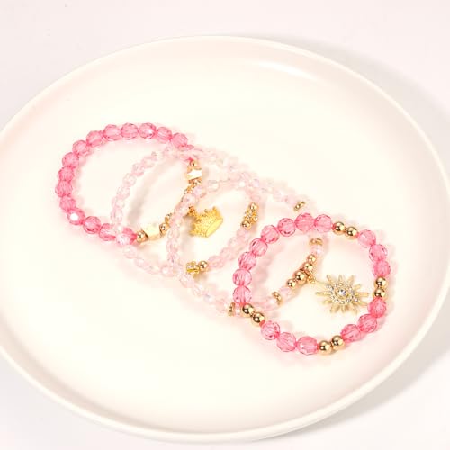 Image of NLCAC Pink Green Witch Princess Friendship Matching Bracelets Crown Witch Hat Bracelets for Elphaba Glinda Fans Witch Merch Jewelry BFF Couples Accessories Gifts
