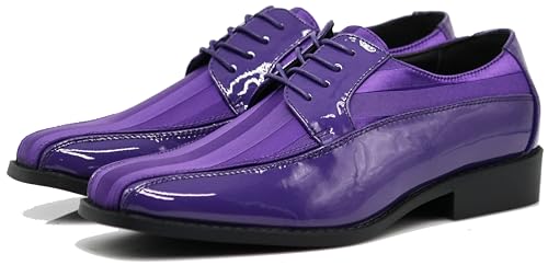Image of BMY Men's Striped Satin Matching Patent Upper Oxfords Formal Dress Shoes