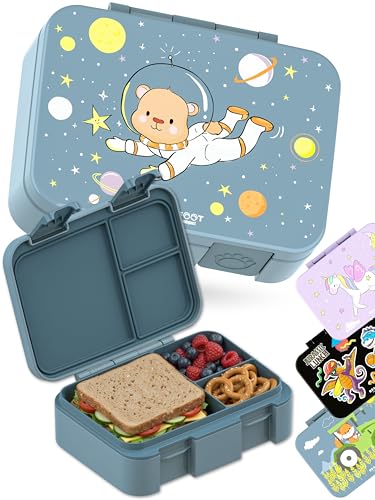 Image of BEARFOOT Kids Lunch Box with Compartments - Compact & Lightweight | Leak-Proof, BPA-Free, Dishwasher Safe | Hand-Drawn Design for Preschool, School, Travel (Astro Bear Blue, 2.75 Cups)