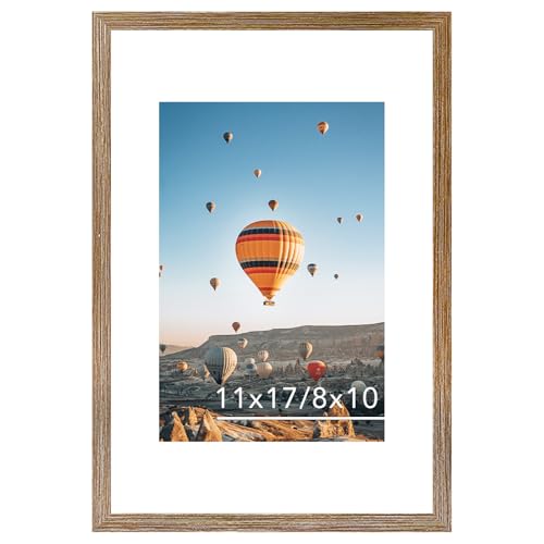Image of JCJMY 11x17 Picture Frame Rustic Brown with 8x10 Mat, Display Photo 8x10 with Mat or 11 x 17 Without Mat, Wall Hanging Large 11x17 Poster Frame with Shatter Resistant Plexiglass, Rustic Brown