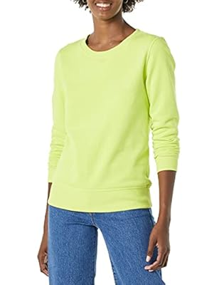 Amazon Essentials Sudadera de vellón de rizo francés con cuello redondo para mujer (disponible en tallas grandes), color verde lima neón, talla M | Ya disponible en tu tienda friki favorita! En mundofriki.es!