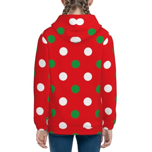 White and Green Polka Dot Kids Pullover Hoodies Boys Sweatshirts Girls Athletic Clothes with Pocket4