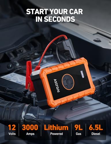 AstroAI S8 Air Jump Starter with Air Compressor, 3000A Peak Car Battery Jump Starter Portable (9.0 Gas/6.5L Diesel) with 150PSI Cordless Auto-Shutoff Tire Inflator, 12V Battery Charger Booster(Orange) - Image 3