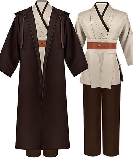 COSXINGYI Adult Jedi Costume Robe Men Cosplay Outfit Hooded Cloak Obi Wan Kenobi Tunic Cape Halloween Suits