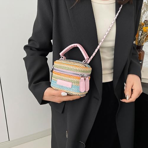 Women's Colorful Straw Crossbody Bag with Chain Strap Stylish Versatile Handbags4