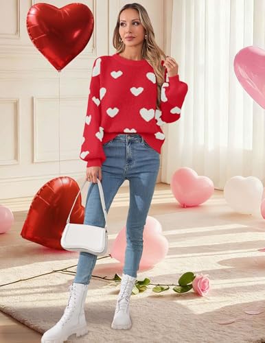 Image of Libsorge Womens Valentine Heart Sweater 2026 Valentines Day Trendy Cute Oversized Long Sleeve Pullover Sweaters