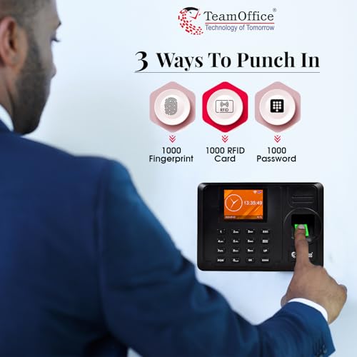 Image of Team Office Z305W Biometric Attendance Machine | Cloud Software Supported | Fingerprint + RFID Card + Password | Wi-Fi | Battery Backup | Real-Time Employee Time Tracking | Office
