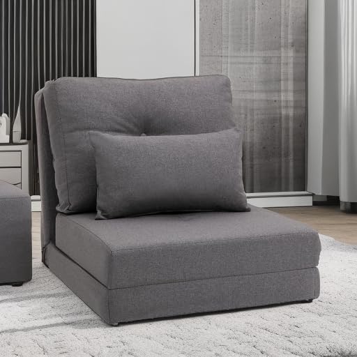 Silla abatible convertible, sofá perezoso de suelo, sofá cama tapizado plegable con respaldo ajustable, marco de metal y almohadas para sala de estar, dormitorio, gris oscuro 5