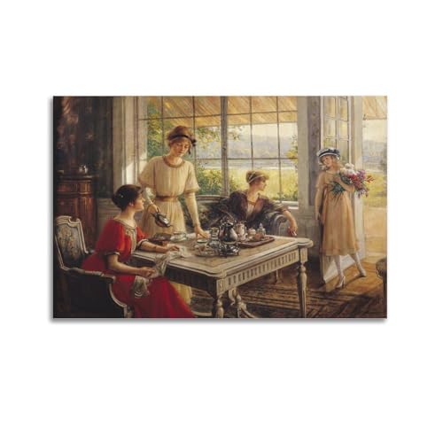Póster artístico de Albert Lynch-Women having Tea para el trabajo, lienzo impreso, pintura de pared, decoración moderna para el hogar, 40 x 60 cm