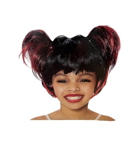 5 STAR BUYER RATED Kids' Halloween Wig - Pigtail Wig, Red Black (One Size fits most, ages 8+)