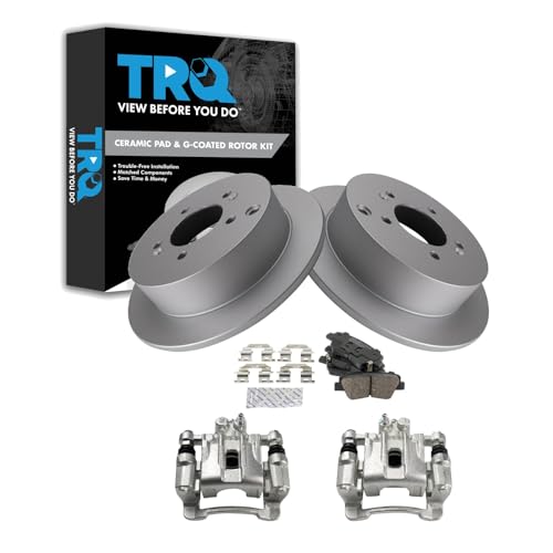 Image of TRQ Rear Brake Pad and Rotor Set Ceramic Coated Rotors Calipers