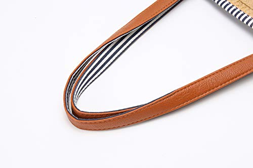 Image of Molodo Straw Bag Round Summer Straw Large Woven Beach Bag Purse For Women Vocation Tote Handbags With Pom Poms