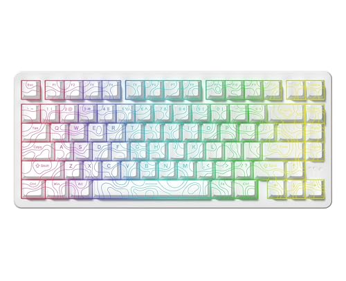 Image of dagaladoo Double Shot PBT keycaps 119 Keys Set White Topographic Shine Through Custom keycaps Cherry Profile Custom Keyboard Key caps for 60 /65 /75 /TKL /96 /100% US Layout Mechanical Keyboard