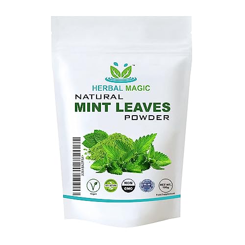 Herbal Magic's Pure & Natural Peppermint/Mint/Pudina Leaf Powder -Stir into herbal tea blends,fruity drinks.Add a minty zing with mint pesto,salad-Free from Fillers & Preservatives-100g(Pack of 1)