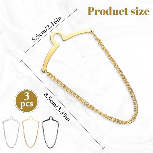 3 Pack Tie Chain for Men, Necktie Chains with Ring Clasps, Elegant Tie Clips, Suit Accessories Men Business Jewelry for Suits, Business Wedding Accessories (Gold, Silver, Black)​4