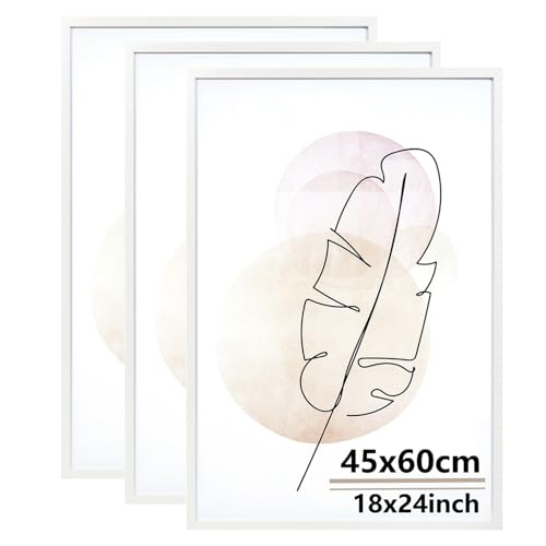 KAIWIN Bilderrahmen für Wand und Schreibtisch Weiß 45 x 60 cm 3 Stück aufhängen Benutzt für Wohnzimmer Schlafzimmer Arbeitszimmer für Fotos Kunstwerke und Poster