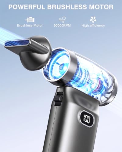 Image of Electric Compressed Air Duster Cordless: 60 MPH High Wind Speed Mini Silvery Air Blower for Electronics Portable Computer Cleaner Hand Keyboard Cleaning Powerful Duster for Car Fans and Other Sences