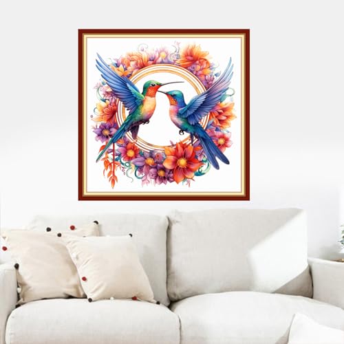 Image of Dooxvey Cross Stitch Kits for Adults Stamped Full Range of Embroidery Starter Kits for Beginners 11CT Printed Cross Stitch Patterns Needlepoint Kits Stamped Crossstitching-Hummingbird 18x18 inch