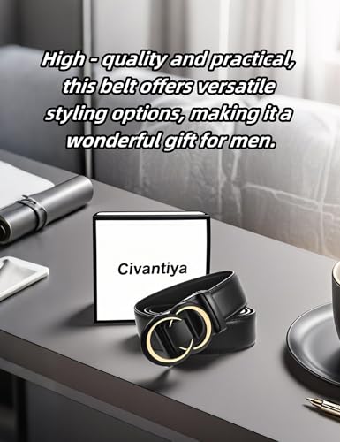 Men's Belt,Civantiya Leather Ratchet Black Slide Buckle Designer Belts
