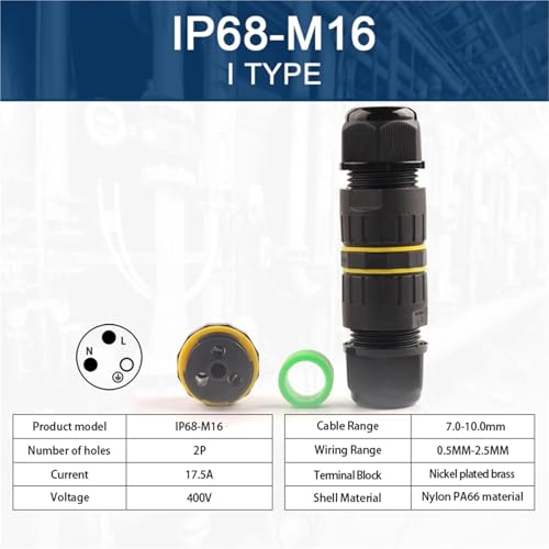 Connecteur étanche IP68 M16 à 2 broches pour câble de 7 à 10 mm - 2