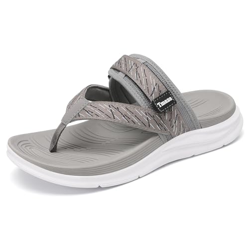 Image of Orthopedic Arch Support Flip Flops for Women Adjustable Strap Double Layer Comfort Sandals Plantar Fasciitis Heel Pain Relief Orthopedic Beach Sandals Wide Grey 10