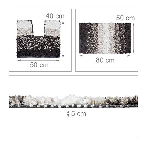 Relaxdays 2 Piece Bathroom Accessory Set in Paper Shaggy Design, For Heated Floors, Washable, Bath Pedestal Toilet Mat, 80 x 50 cm, Brown/Beige, Cotton, 50 x 80 x 5 cm