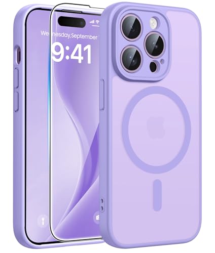 Image of FNTCASE for iPhone 14 Pro Max Case: [Compatible with Magsafe] Translucent Matte Cases with [Full Camera Protection] [Screen Protector] Military Grade Shockproof Protective Phone Cover - Light Purple