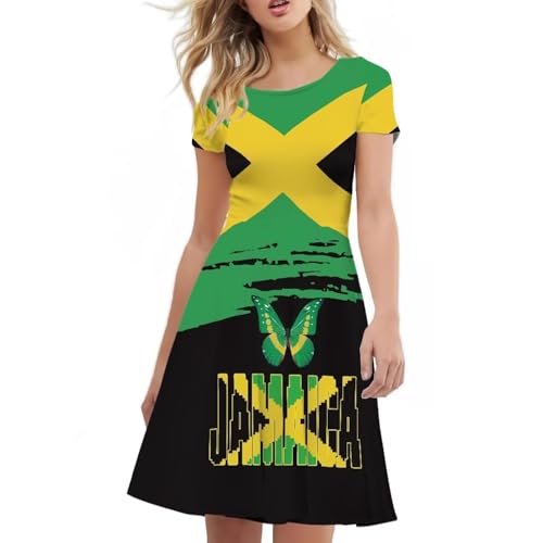 Image of HUGS IDEA Womens Puffy Swing Midi Dress Round Neck Short Sleeve Party A-Line Dresses