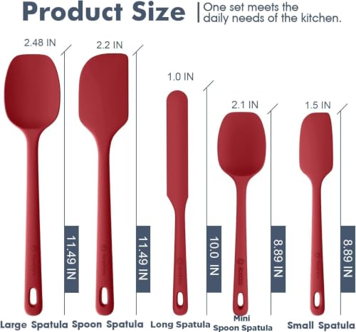 Image of ChefAide 5 Pieces Silicone Spatula Set, Food Grade Rubber Spatula, Upgrade Strong Handle with Ergonomic Grip, Heat Resistant Up to 600F for Nonstick Cookware, Cooking