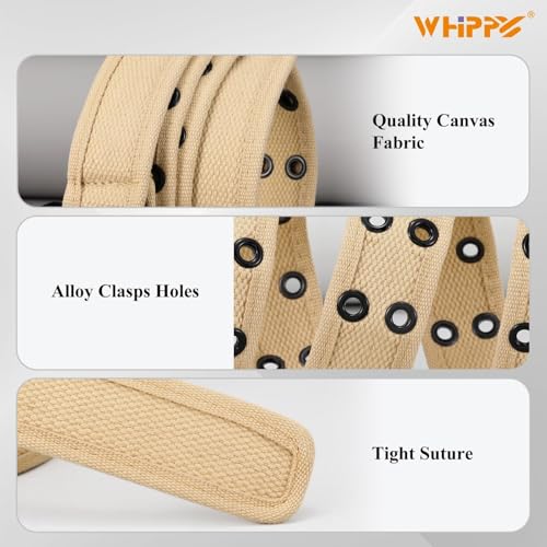 Image of WHIPPY Canvas Double Grommet Belt Unisex Casual Double Prong Belt for Men Women for Jeans Pants