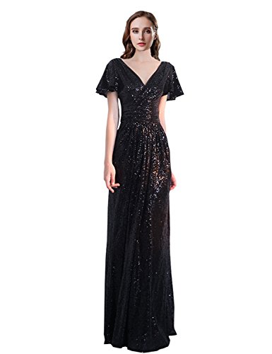 Sarahbridal-Womens-V-Neck-Sequin-Prom-Evening-Dress-Long-Floor-Length-Bridesmaid-Gowns-Black-US12
