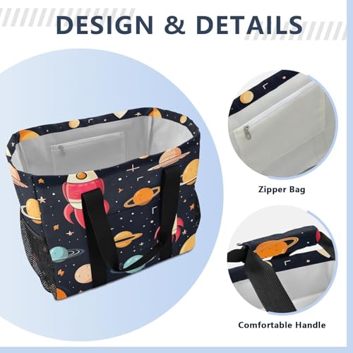 Nander Rockets and Spacecraft Foldable Tote Bag Waterproof Sandproof Women Beach Bag Handbag Gym Bag Travel Shopping Bag3