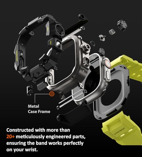 Image of ULTIMAL Rugged Case with Band for Apple Watch 49mm,Compatible with Apple Watch Ultra 3 /2 /1, Military Grade Shockproof Bumper Cover for iWatch Tactical Band Men (49mm,Fluorescent Green)