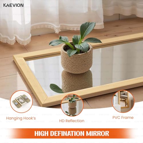 Image of Wood Framed Full Length Mirror, 4ft Wall Mounted Body Mirror with 5mm HD Shatterproof Glass, 3-Way Hanging or Leaning Mirror for Bedroom, Bathroom, Living Room (Natural Wood)