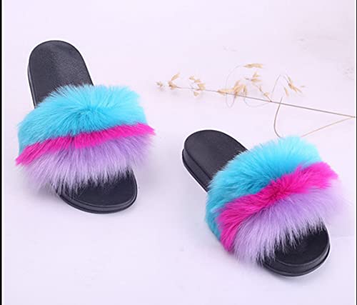 DAYISS Women Faux Fox Fur Slippers Summer Feather Open Toe Single Strap Slip On Sandals2