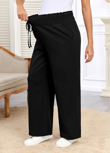 BLENCOT Maternity Pants Wide Leg High Waisted Flowy Pregnancy Clothes Fashion Plus Size Scrubs Pants Business Casual Summer Spring Postpartum Outfits Trousers for Women with Pockets X-Large Black — view 4