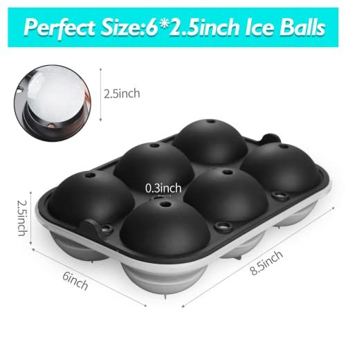 Ice Ball Maker, Tinana Reusable 2.5 Inch Ice Cube Trays, Easy Release Silicone Round Ice Sphere Tray With Lids & Funnel For Whiskey, Cocktails & Bourbon #TOP2