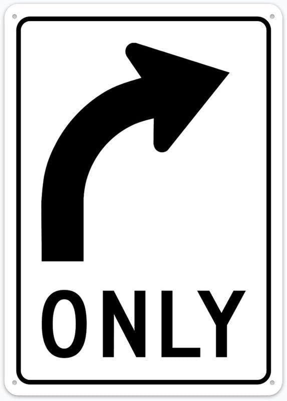 Lane Guidance Sign Right Turn Only Arrow Caution Safety Signs, Warning Signs, Security Signs, Alt Room Decor, Indoor & Outdoor Signs For Home, Office,