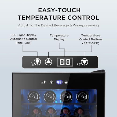 37 Bottle Wine Fridge,Freestanding 145 Can Beverage Refrigerator with Smart Temperature Control,4.5 CU FT Quiet Mini Fridge with Child Lock Panel for Family Restaurant Bar, Black