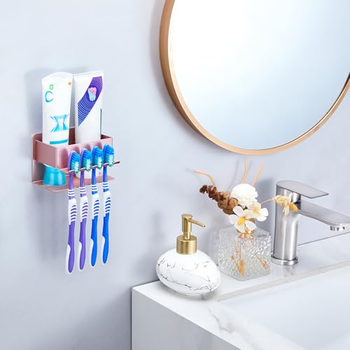 Image of Toothbrush Head Holders, Electric Tooth Brush Head Holder, Adhesive Toothpaste Holder for Shower Bathrooms, Wall Mounted Tooth Brushing Holder Organizer Storage (Rose Gold, Small)