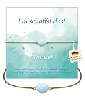 happymaker - Mutmacher Geschenk, Aquamarin Armband mit vergoldeten Perlen und schöner Geschenkverpackung, Geburtsstein Fisch - Du schaffst das - Geschenk, handmade in Deutschland